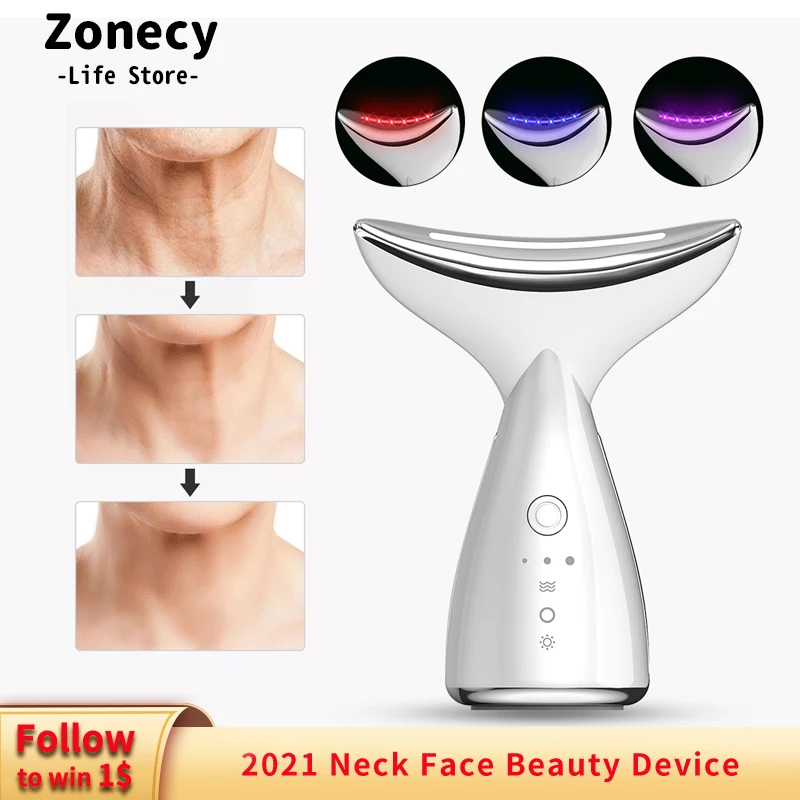 

2021 Neck Wrinkles Remover Face Massager Lift Device Beauty LED Photon Therapy Machine EMS Tighten Reduce Double Chin Skin Care