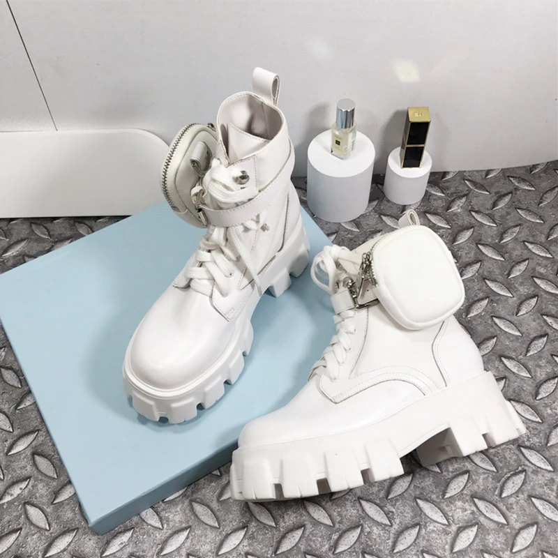 

Shoes Women 2021 Lady Flat Platform Shoes Short Boots BOOT Black White Leather nylon Luxury Designers Brand height increasing