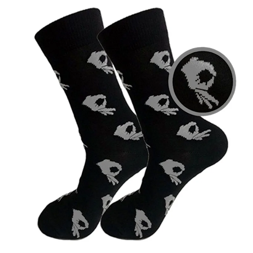 18 Colors Men Unisex Winter Knitted Mid-Calf Long Crew Socks Funny OK Gesture Printed Hip-Hop Trendy Cotton Hosiery Skateboard - Цвет: 17
