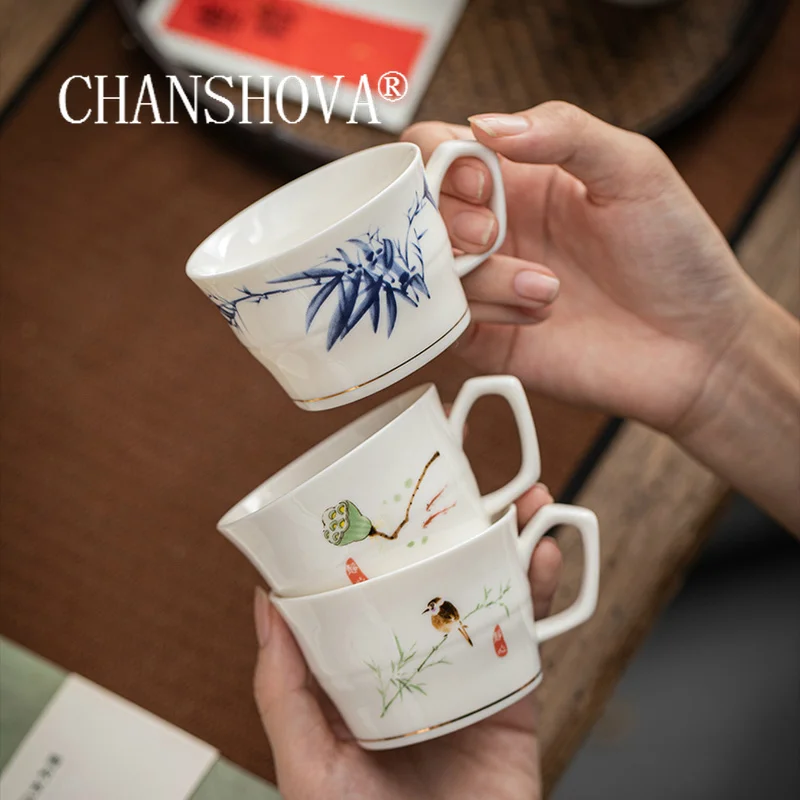 CHANSHOVA-taza de café de cerámica pintada a mano, tazas de porcelana china blanca, 100ml, H013
