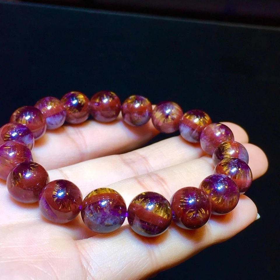 

Genuine Natural Cacoxenite Auralite 23 Red Purple Bracelet 11mm Canada Women Beads Gold Rutilated AAAAAA