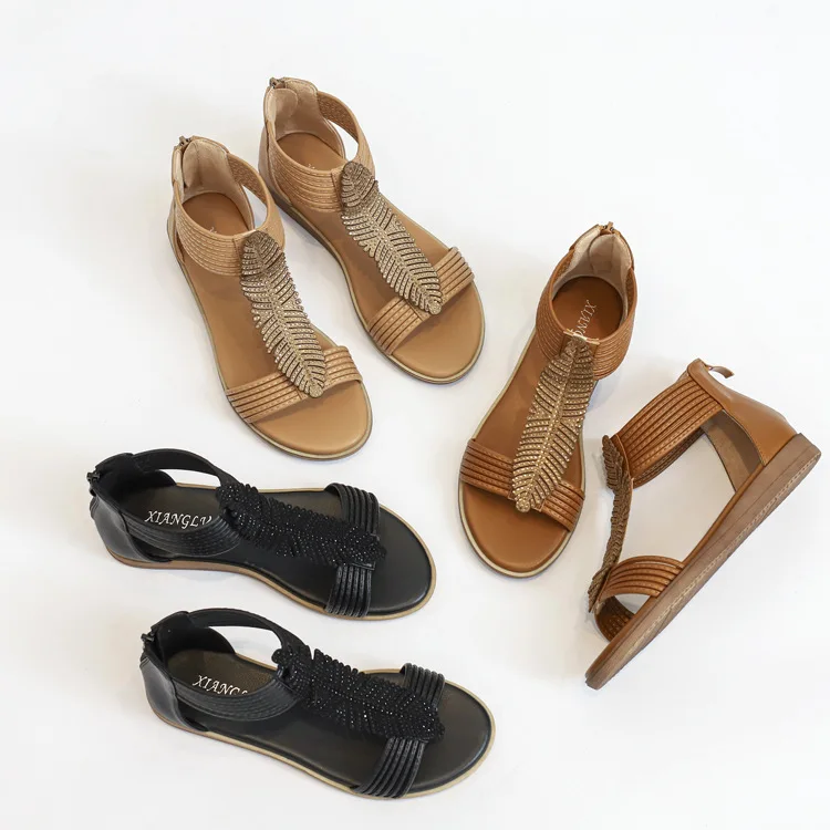 

Bohemian Roman sandals women 2021 summer new style flat comfortable soft sole mid-heel large size 40-42 women's shoes