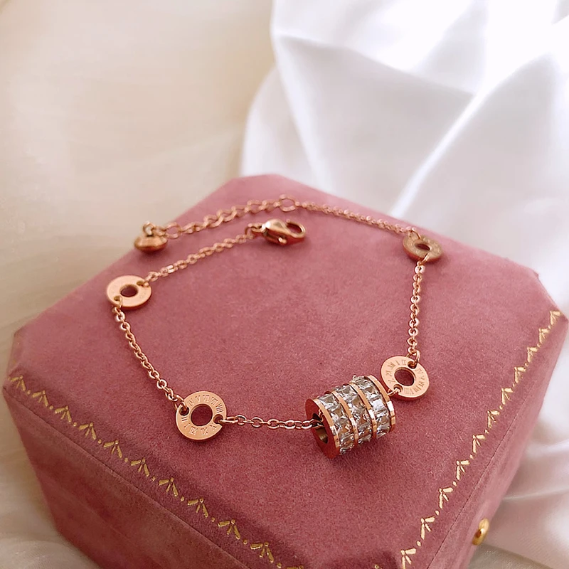 

2021 classic Roman Brand Jewelry Rose Gold Stainless Steel Roman numerals Bracelets & Bangles Female Charm Bracelet For Women