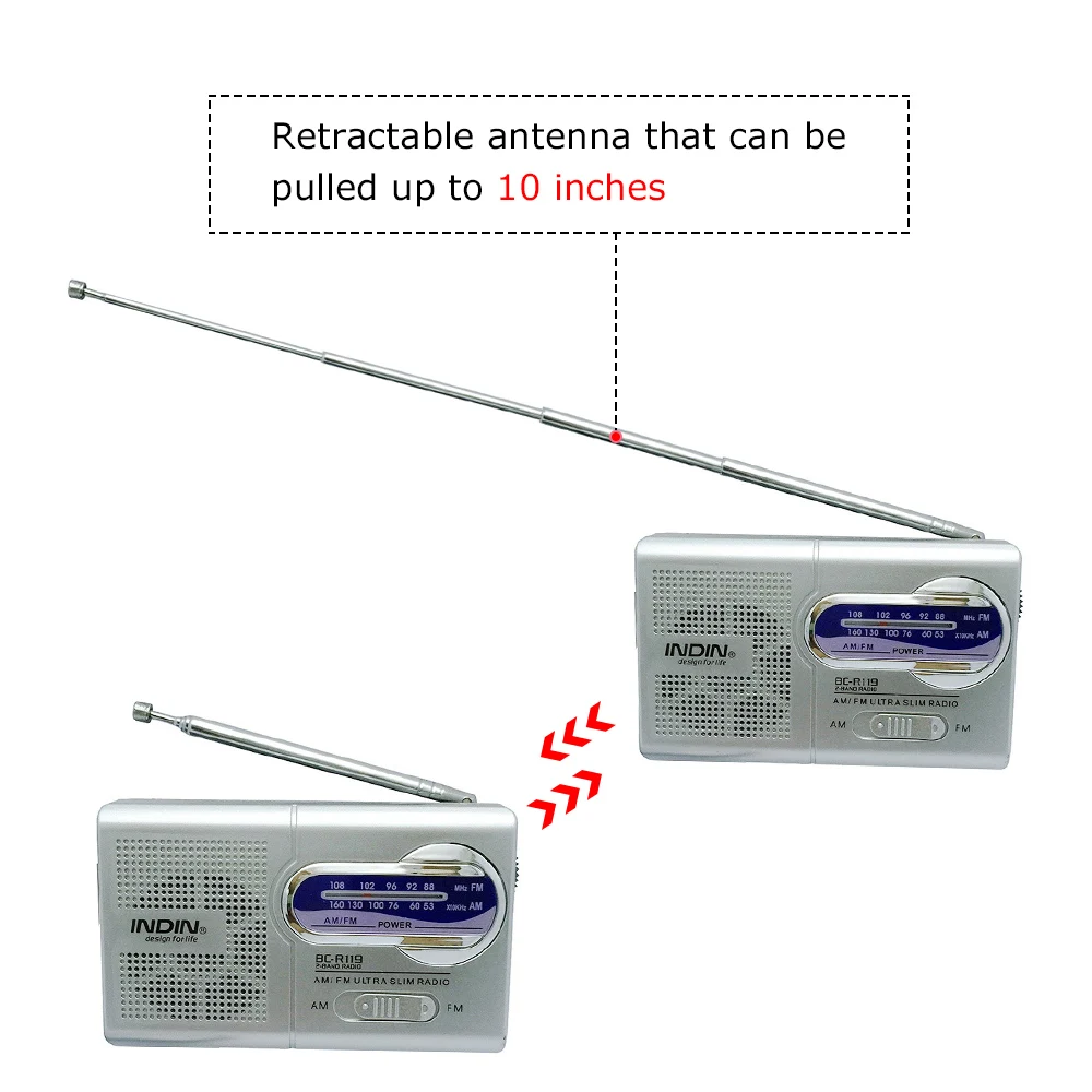 INDIN BC-R119 Portable Mini AM FM Radio Stereo Speakers Music Player Dual Band Receiver Channel 88-108MHz Antenna Audio | Электроника