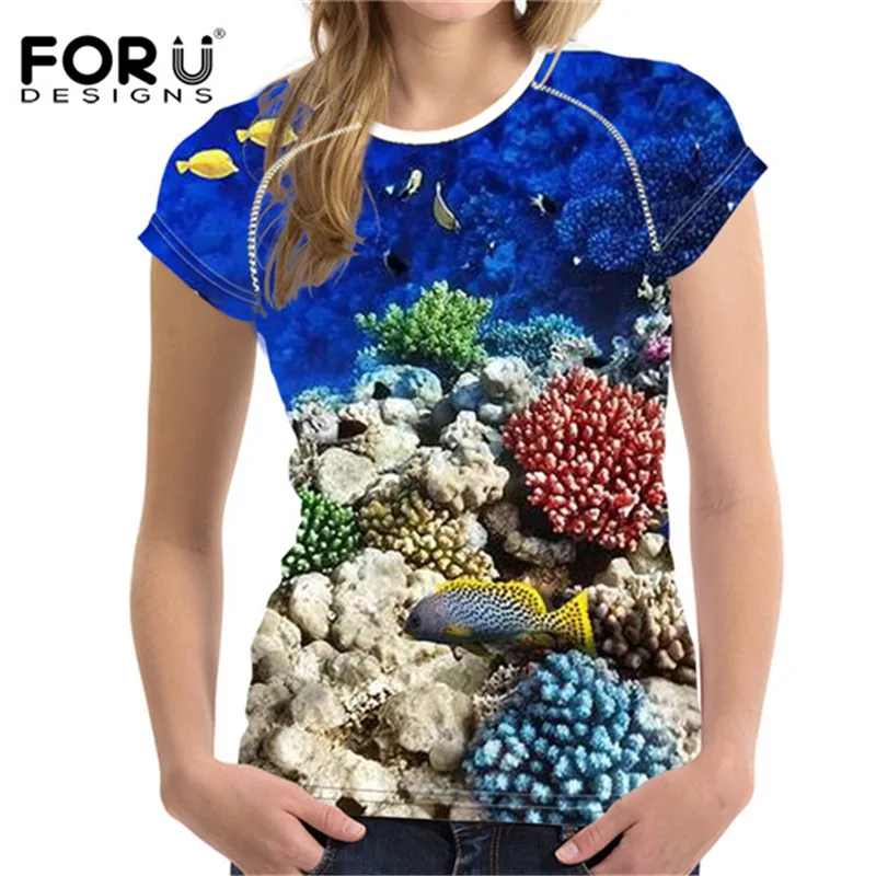 FORUDESIGNS, Брендовая женская футболка, 3D Рисунок дельфина акулы, женские топы, футболки, новинка, женская рубашка, женская футболка - Цвет: w2271