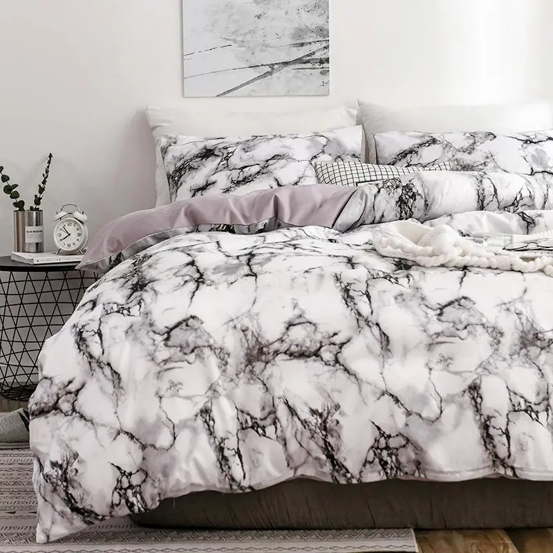 White Marble Pattern Bedding Sets Duvet Cover Set 2/3pcs Single Queen King Size Bed Linen Quilt (No Sheet No Filling) | Дом и сад
