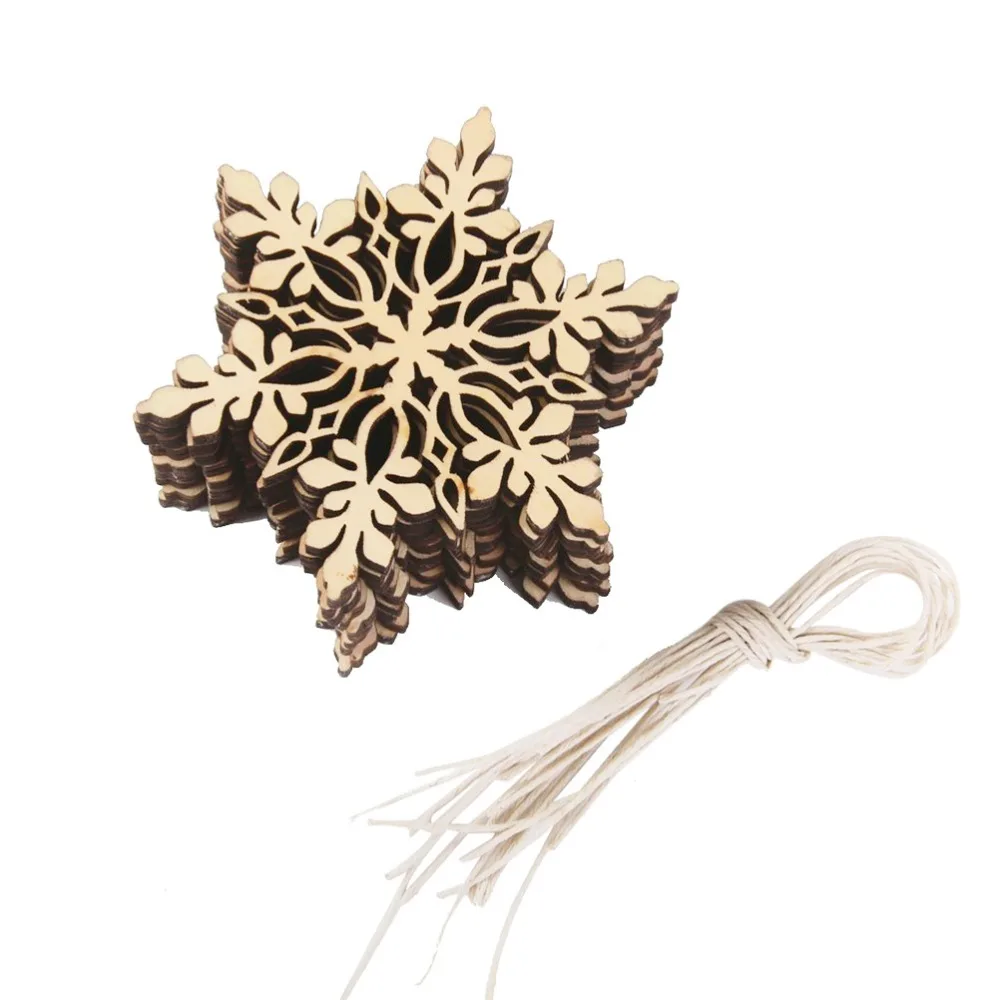 

10pcs Christmas Wooden Snowflake Ornament Wood Slice Craft for DIY Craft Christmas Hanging Ornament Holiday Decoration