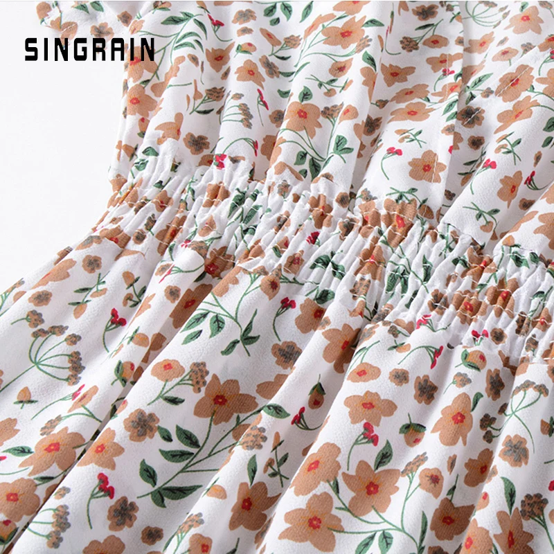 SINGRAIN летнее женское шифоновые богемном платье V цветочным платья пляжные горошек