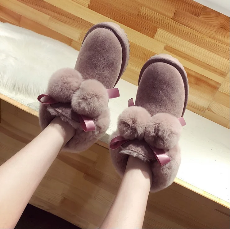Fashion Snow boots female short fur boots  new winter plus velvet thick warm snow cotton shoes