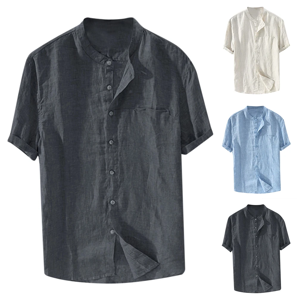 

New Short Sleeve Men Shirt Summer Harajuku Casual Breathable Stand Collar Men's Beach Shirt Camisa Plus Size 5XL