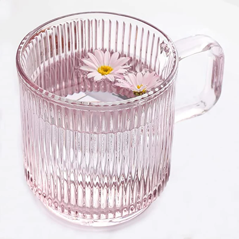 

Glass Coffee Mug with Bamboo Lid Premium Classical Vertical Stripes Unleaded Glass Tea Cup for Latte/Tea/Chocolate/Juice/Water