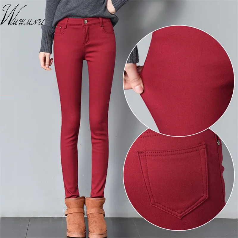 С высокой талией теплые зимние джинсы для мамы и дочки размера плюс белые