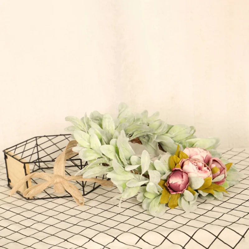 

Flocking Leaf Peony Garland Wreath Ribbon Bowknot Simulated Plant Wall Hanging Halloween Thanksgiving Christmas Wreath NEW