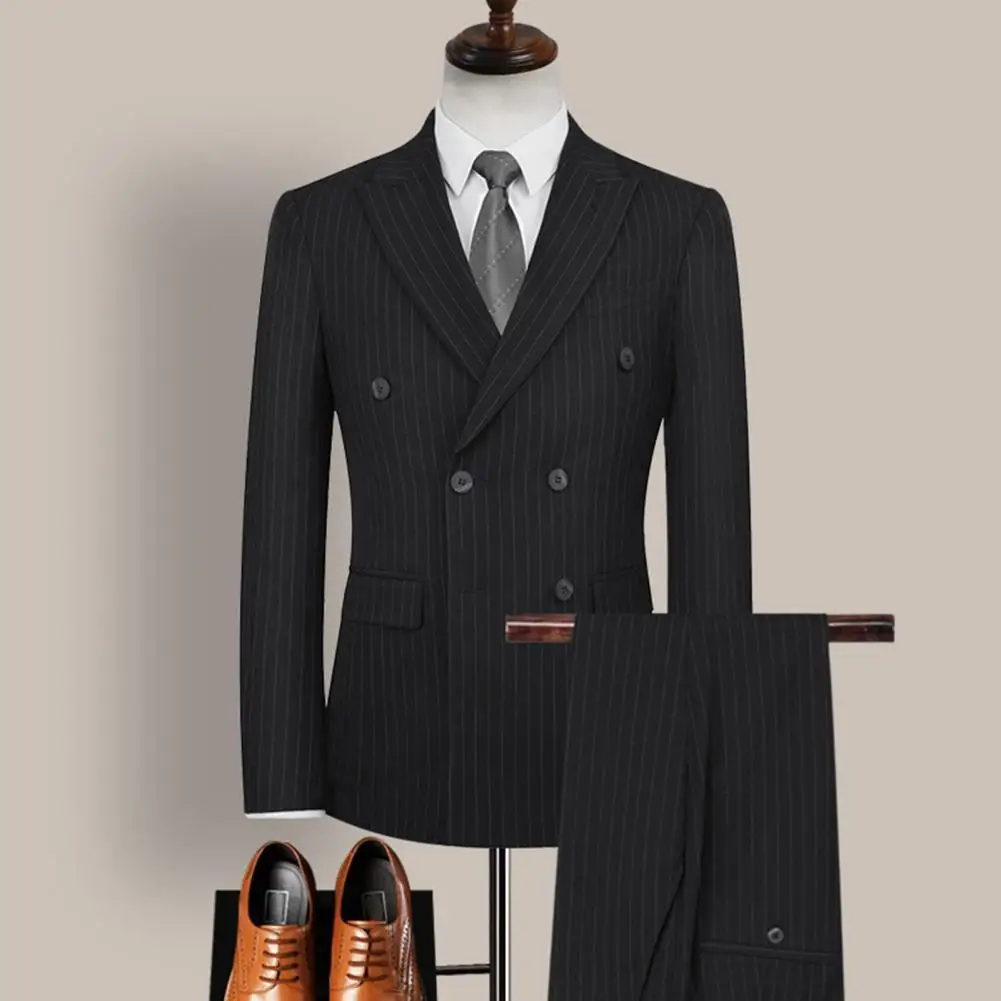 

Men Set Double Breasted Striped Lapel Formal Blazer Pants Suit Set Two Pieces Oversize Men Clothing costume homme костюм мужской