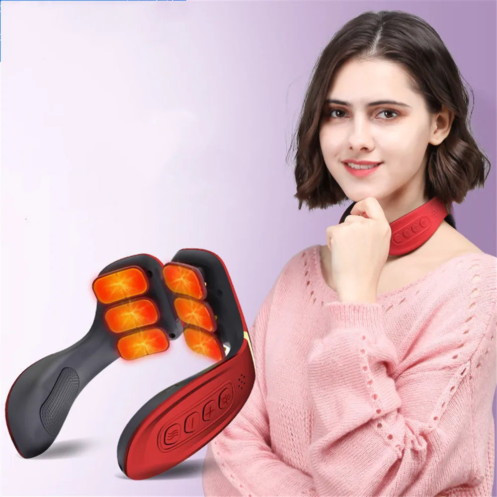 

12 Heads Electric Neck Massager Shoulder Cervical Hot Compress 12 Modes 20 Gears Pulse Neck Protector With Remote Control