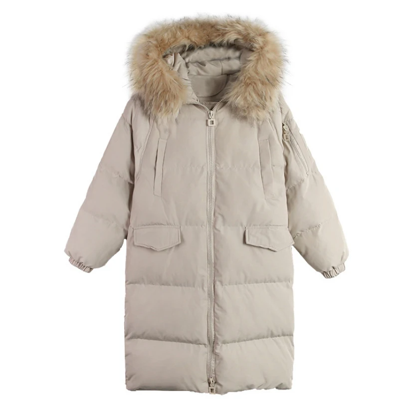 liva girl Casual Winter Jacket Women Coat Warm Parka Female Plus Big Size Long Jacket Quilted Coat With Fur Clothing - Цвет: beige