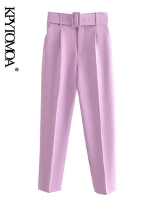 Женские шикарные модные брюки KPYTOMOA с поясом и боковыми карманами, офисная одежда, винтажные женские брюки до щиколотки на молнии с высокой талией