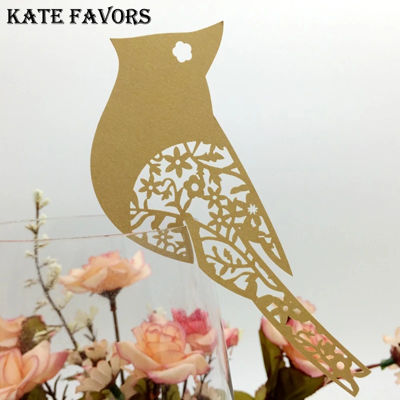 50 шт. DIY лазерная резка бумажные карты Летающие птицы чашки стекло ВИНО свадьба