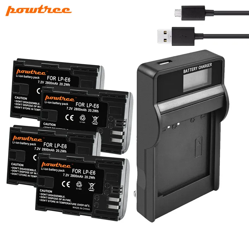 Зарядное устройство Powtree для камеры Canon EOS 5D4 5D3 60D 6D 7D 70D 80D 5DSR 2800 мАч 7 2 В с ЖК