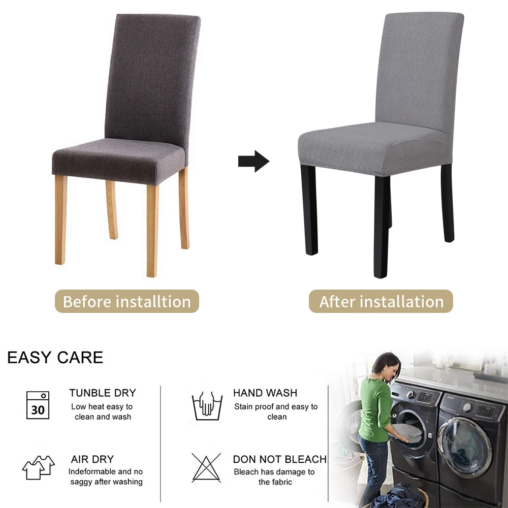 1/2/4/6Pcs Jacquard Chair Cover Seat Covers Gray Thick Dining Elastic Protective Sticker | Дом и сад