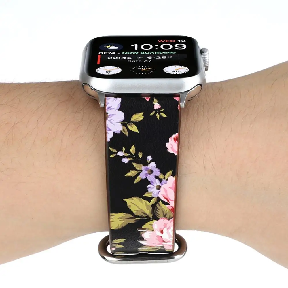 Цветочный кожаный ремешок для apple watch 42/44/38/40 мм спортивный сменный женский