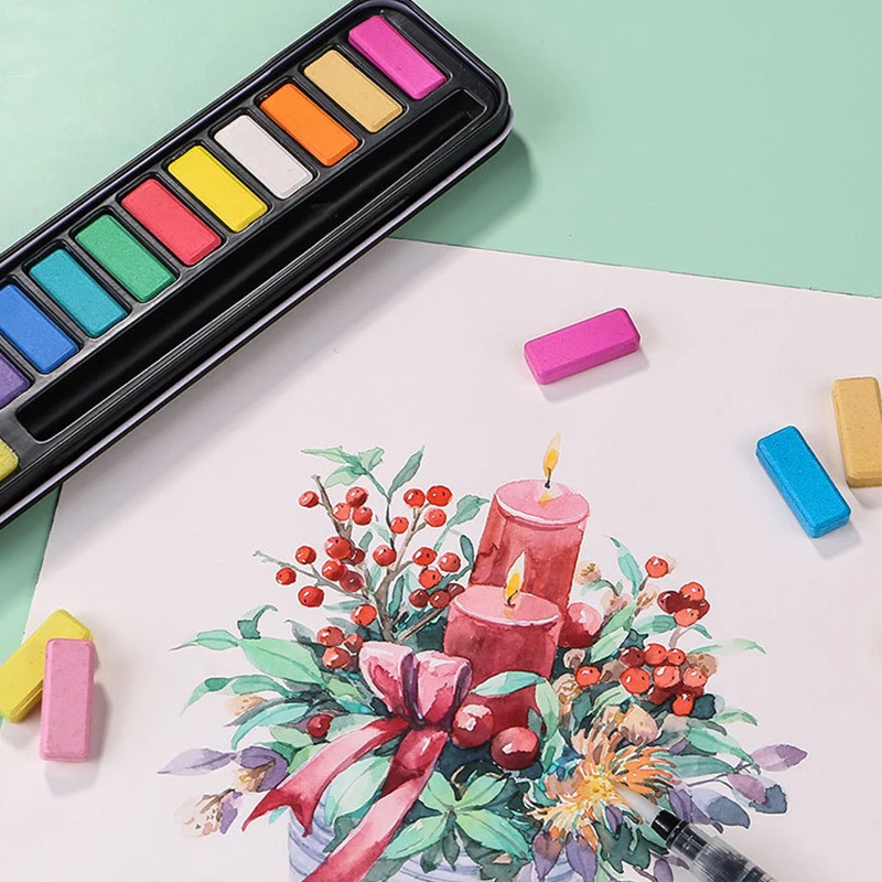 12/18/24/36 Colors Solid Watercolor Paint Set Portable Metal Box With Water Color Brush School Kids Professional Art Supplies | Канцтовары