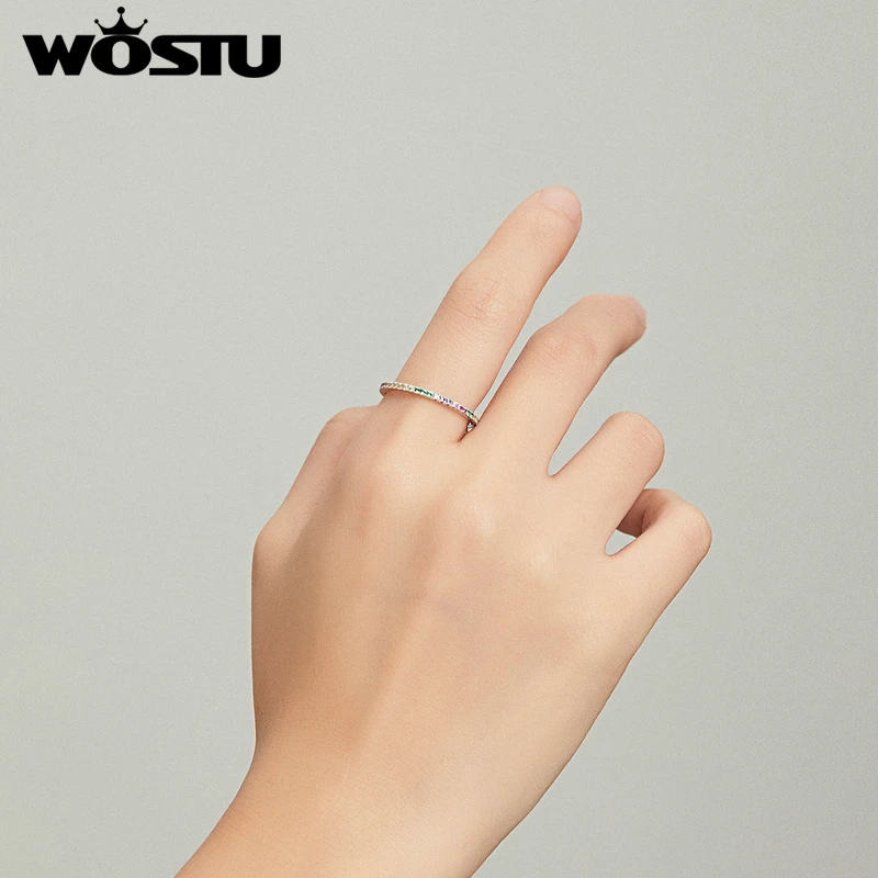 Женское кольцо из серебра 925 пробы с радугой круглым сверкающий циркон свадебное