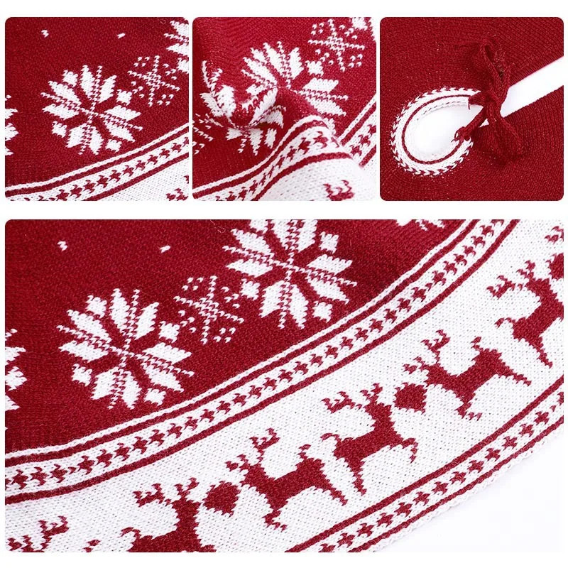 Falda Circular de punto para &aacute;rbol de Navidad, copo de nieve, ciervo, rojo vino, regalos de Navidad, adornos de decoraci&oacute;n fina, decoraciones navide&ntilde;as para el hogar-3