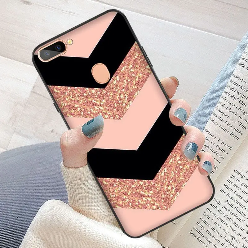 Цвет: розовый золотистый Роза с блестками принтом силиконовая Черная защитная