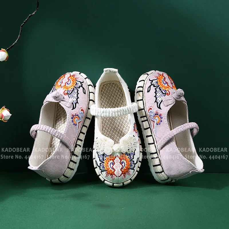 Детские холщовые туфли ручной работы с вышивкой для мальчиков и девочек
