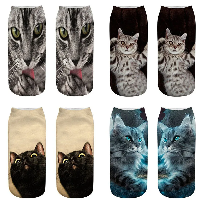 

3D Print Design Women Ankle Socks cute Cat Printing Short Socks Female Summer Personality Cotton Socks Woman