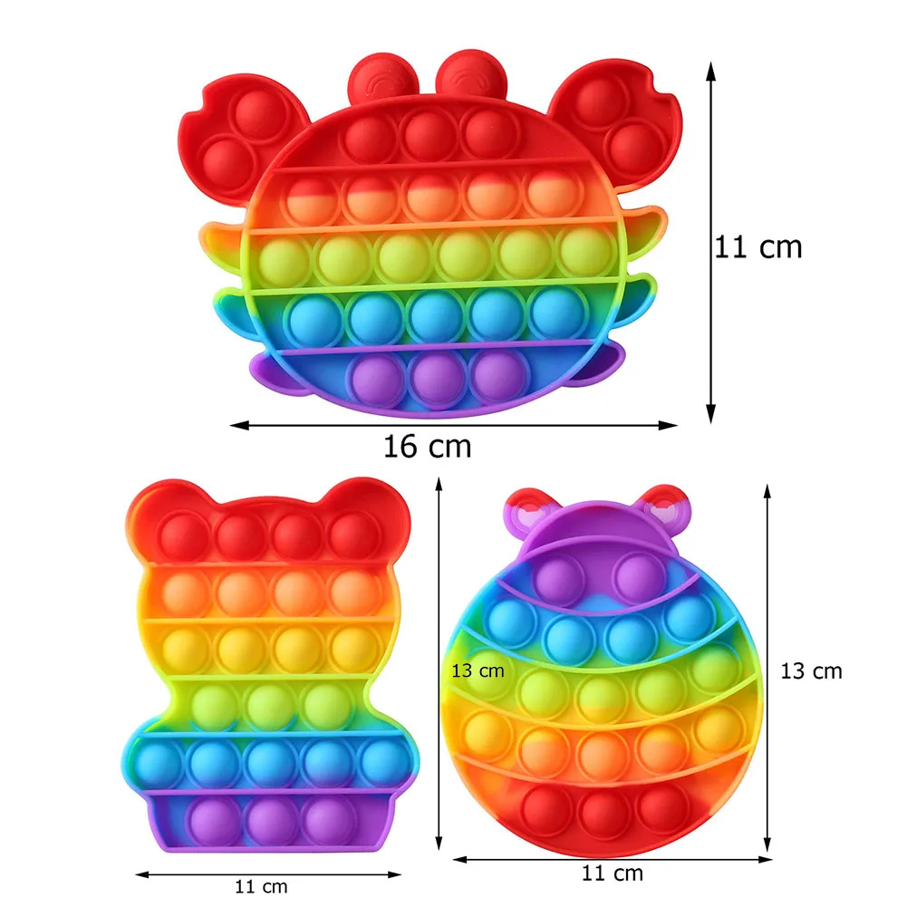 

Cute Funny Colorful Animal Push Bubble Sensory Toys Silicone Reliever Anti Stress Toy Adult Children Toys