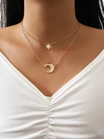 metal gold crystal star moon pendant chocker necklace for women classical elegant chains set around the neck jewelry accessories