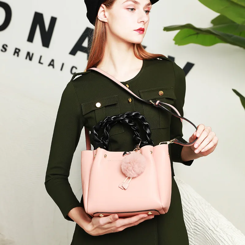 Женская сумка через плечо DASTINLY модная из натуральной кожи с помпоном фламинго