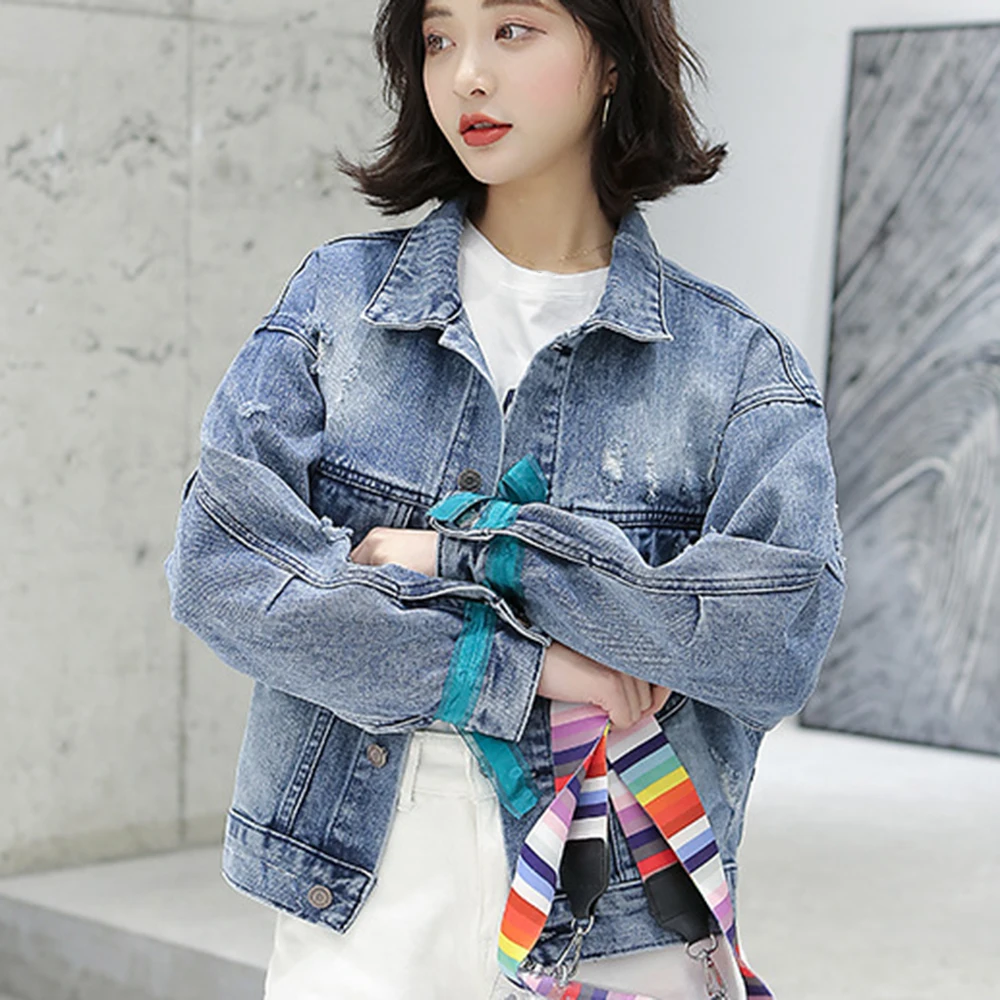 Новинка Женская осенне зимняя Повседневная джинсовая куртка с длинным рукавом
