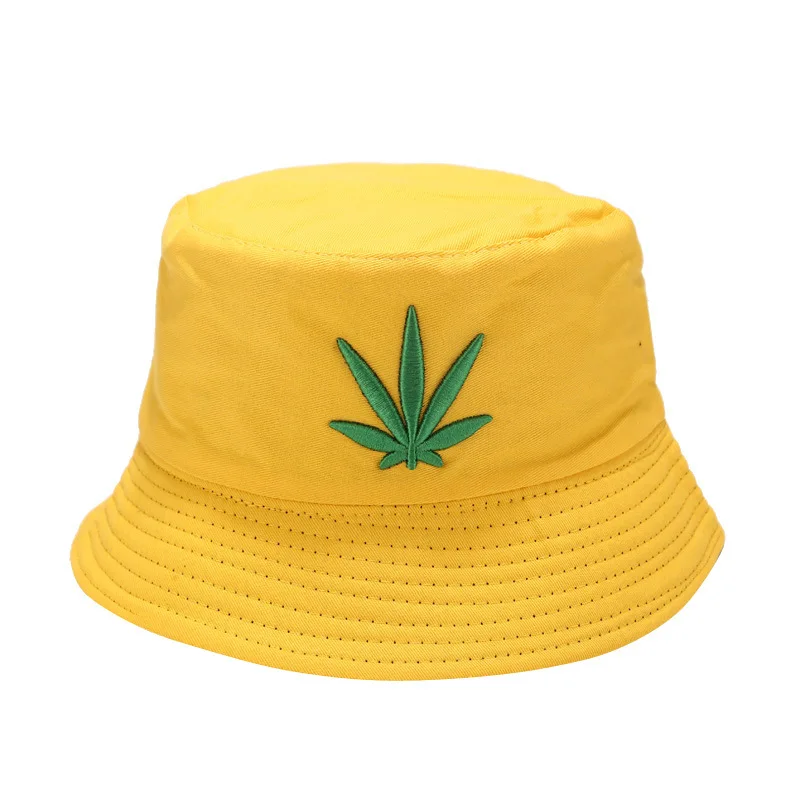 

Leaf Embroidery Unisex Summer Foldable Bucket Hat Women Outdoor Sunscreen Cotton Bob Fishing Hunting Chapeau Sun Cap