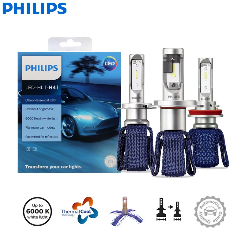 

Philips Ultinon Essential LED H4 H7 H8 H11 H16 HB3 HB4 H1R2 9003 9005 9006 9012 12V UEX2 6000K Auto Headlight Fog Lamps (Twin)