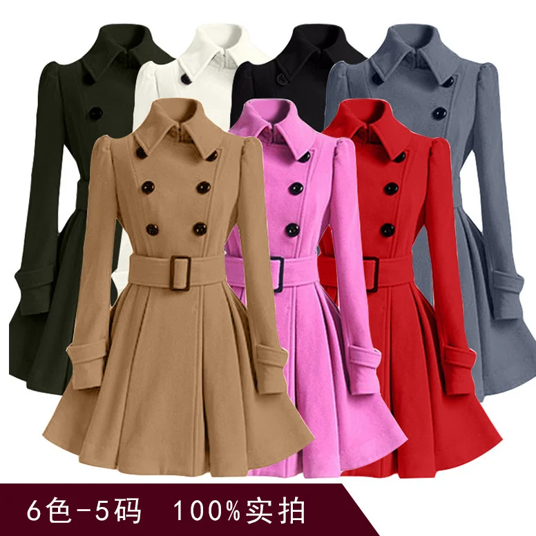 

Autumn and winter woolen coat color size woolen windbreaker coat women's belt