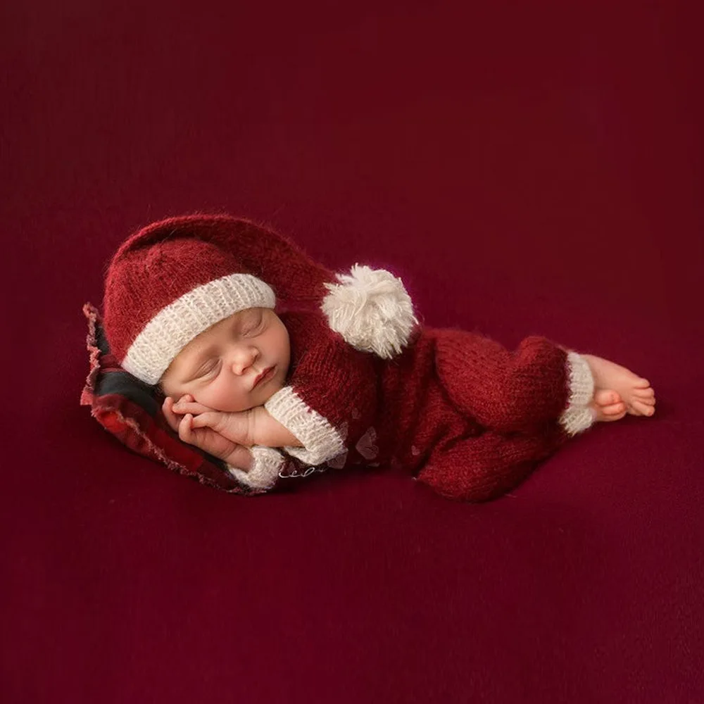 Romper Newborn Crochet Outfits Newborn Christmas Baby Photoshoot Outfit New Born Photos Props for Photography Bodysuit Santa Hat