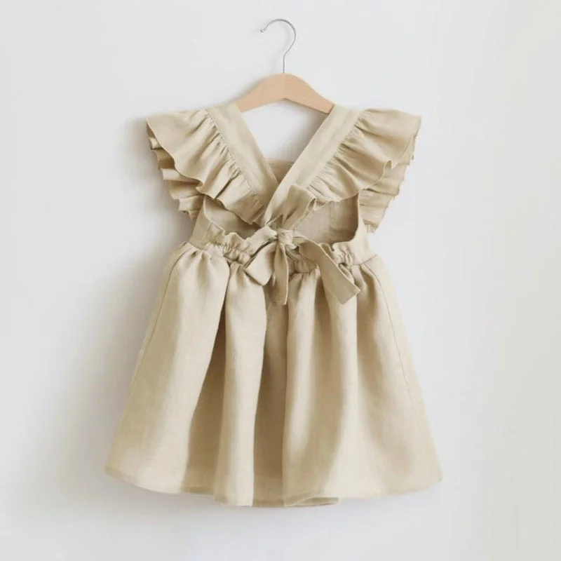 

Baby Girl Dress 0-6Y Solid Linen Ruffle Sleeve Kids Dresses For Summer Princess Party Dress For Girls Toddler Baby Girls Clothes