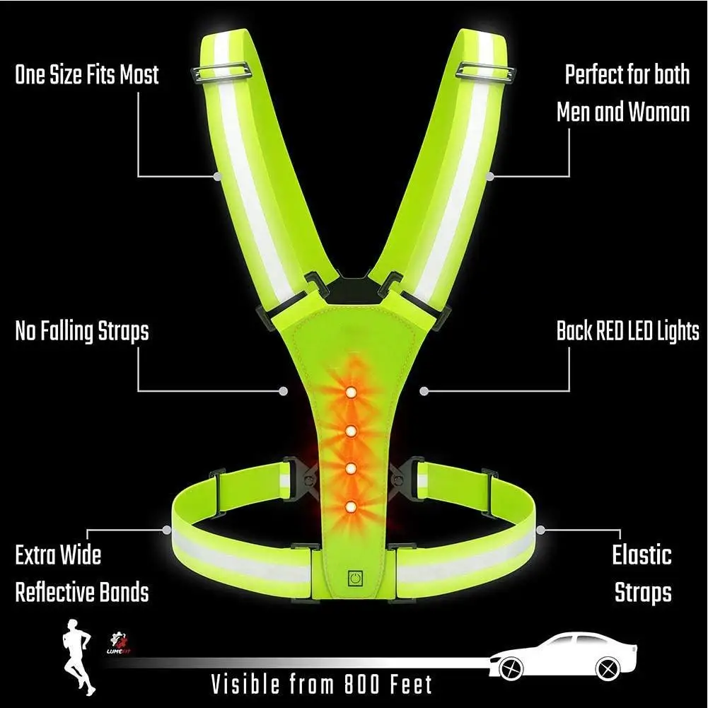 High Visibility LED Light Cycling Vest Outdoor Running Riding Reflective Safety Adjustable Elastic Strap Fluorescence Work | Спорт и