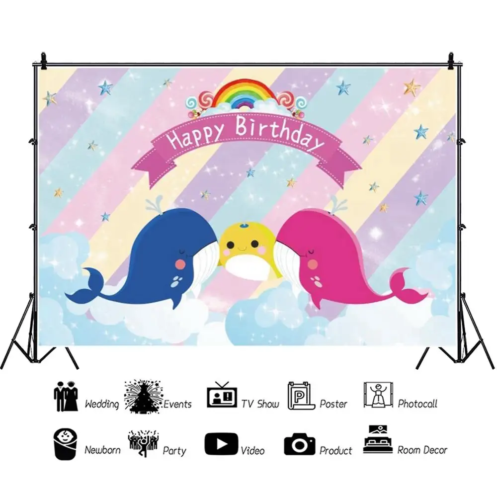 Laeacco дельфин Акула день рождения ребенка радуга индивидуальный баннер детский