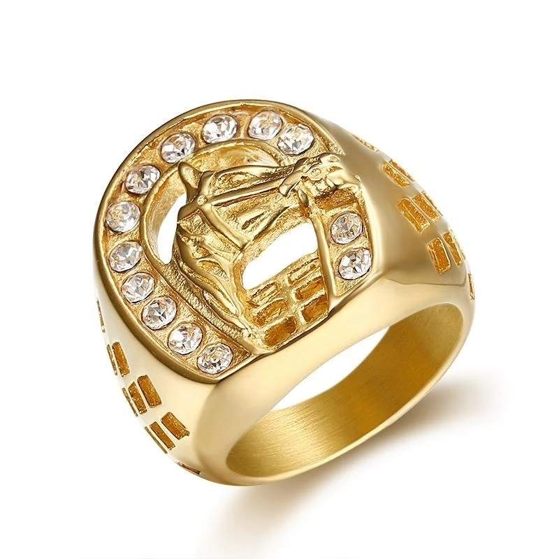 

Exquisite Hollow U-Shaped Horseshoe Horse Head Ring Inlaid with Shiny Zirconia for Men and Women Fashion Luxury Jewelry Gifts