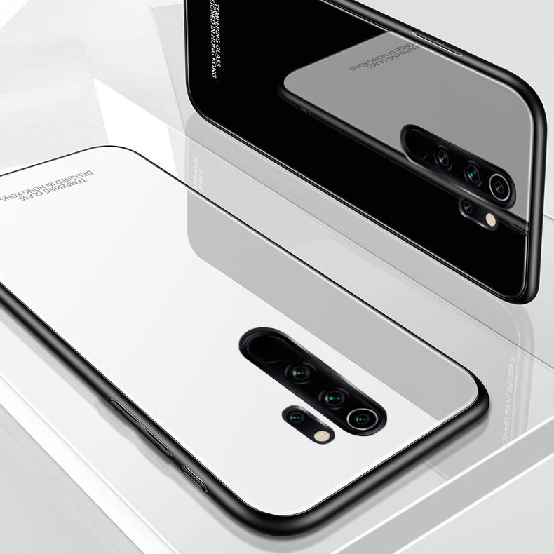 Чехол накладка для Xiaomi Redmi Note 8 Pro 9S из закаленного стекла белый черный.|Бамперы| |