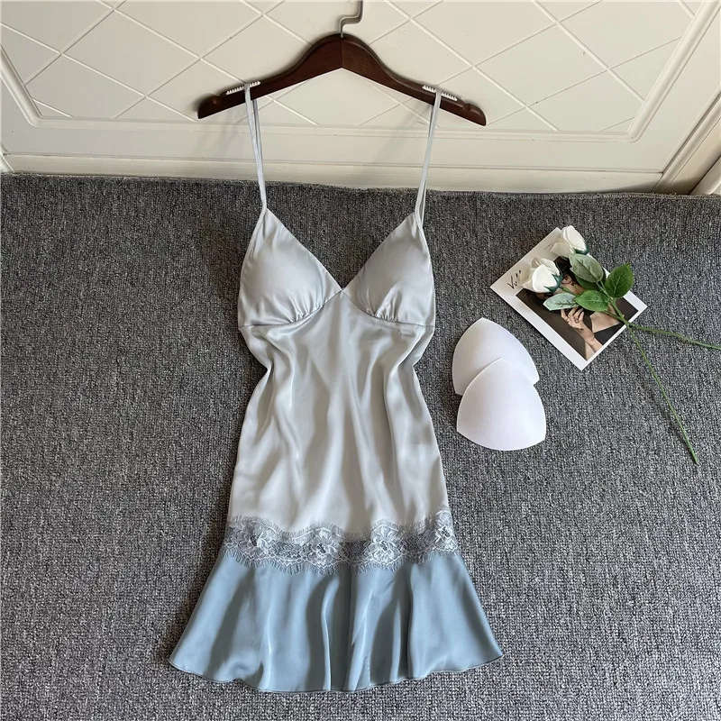 

Spring Summer Nightdress Women Sleep Sleepwear Silk Nightwear Cute Nightshirts Satin Nightgowns