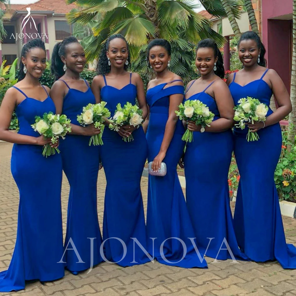 

Blue Satin Dress Bridesmaid Dresses Mermaid Dresses for Women 2021 Elegant Wedding Party Dress Spaghetti Straps Bridesmaids