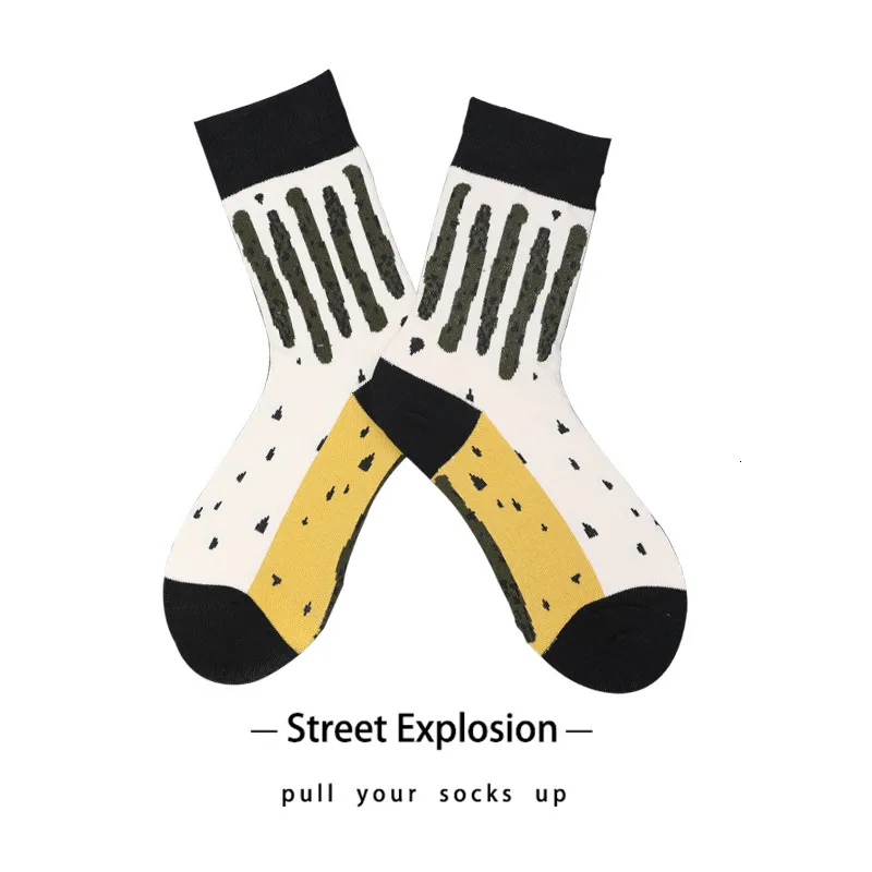 Yellowandblackdots SP& CITY персональные Модные полосатые хлопковые мужские счастливые носки зимние толстые Повседневные носки для пары носки для скейтбординга оригинальные - Цвет: Yellowandblackdots