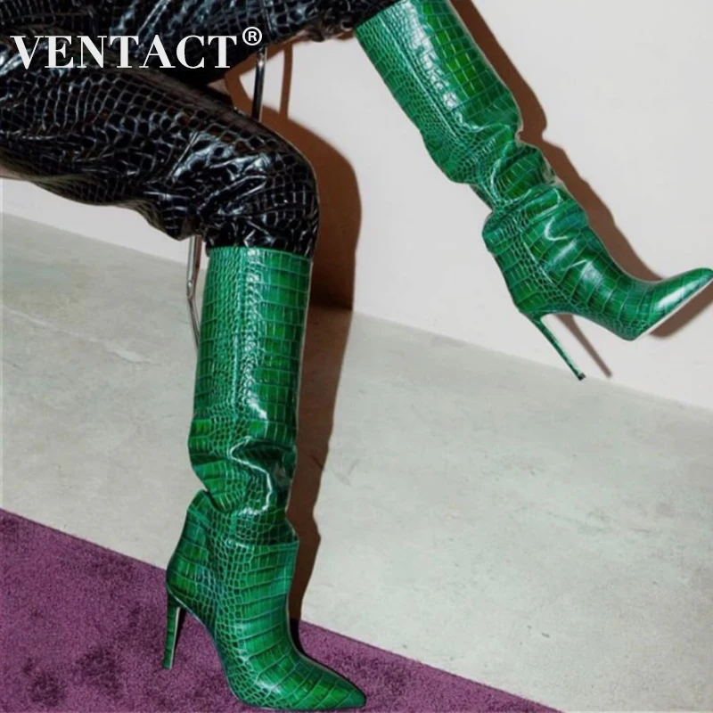 

VENTACT Size 34-43 High Knee Boots For Female 2022 Winter Women Shoes Long Boot Stiletto Solid Color Street Fashion Footwear