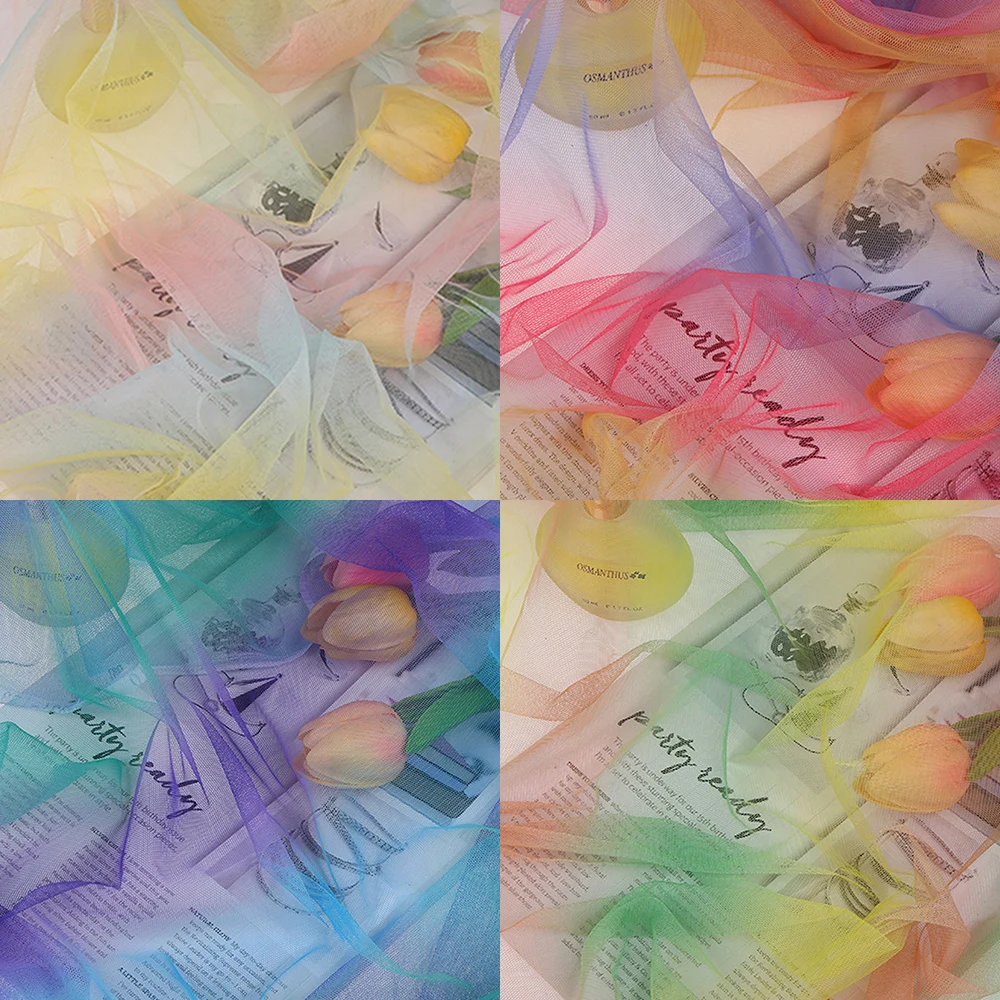 Радужная сетчатая пряжа 1 метр ткань градиентная детское платье юбка сделай сам