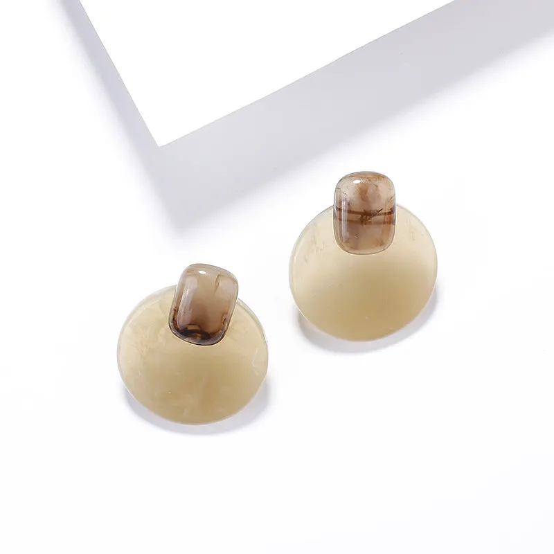 Brown Round AENSOA этнические деревянные геометрические круглые овальные квадратные висячие серьги винтажные коричневые массивные серьги из акриловой смолы модные ювелирные изделия - Окраска металла: Brown Round